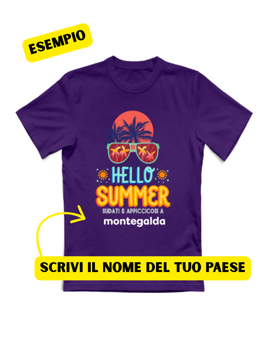 T-Shirt Personalizzata "Hello Summer a [Nome Paese]" — Gadget del tuo Paesino