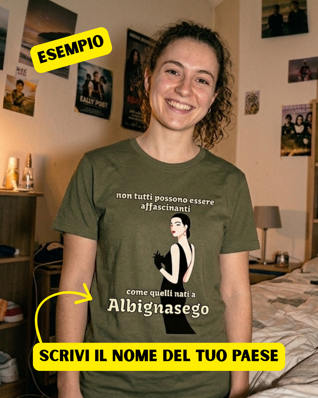 T-Shirt Personalizzata "Affascinanti Nati a [Nome Paese]" — Gadget del tuo Paesino