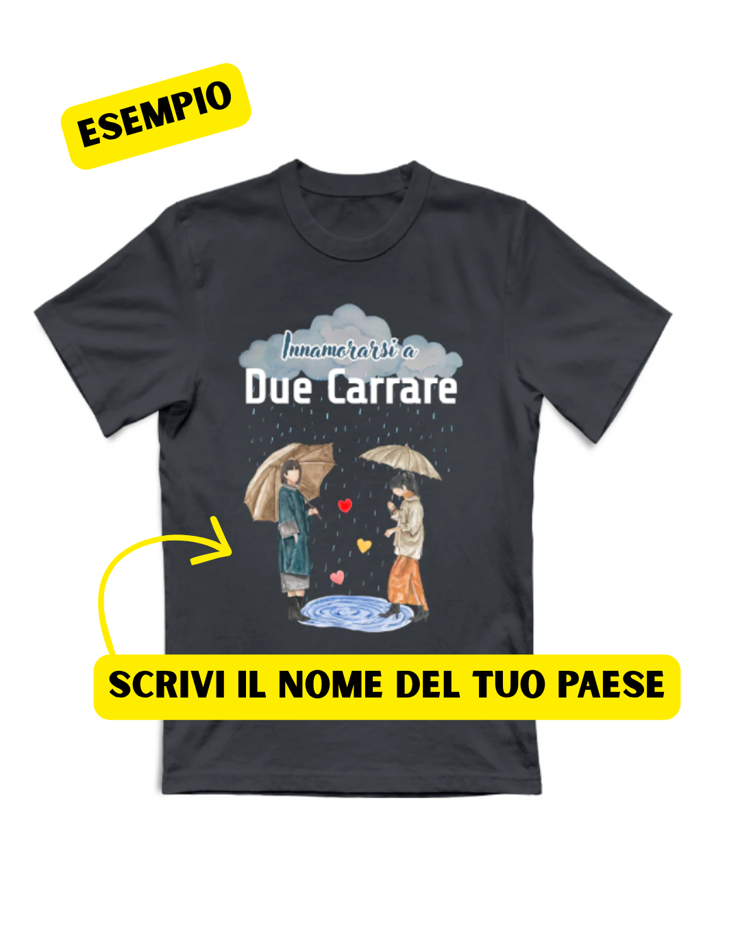 T-Shirt Personalizzata "Innamorarsi a [Nome Paese]" — Gadget del tuo Paesino