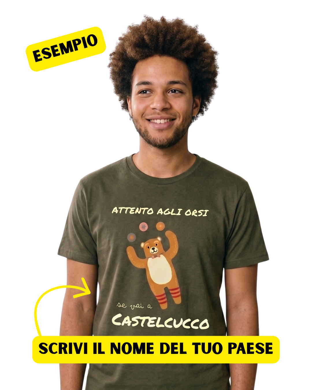 T-Shirt Unisex PERSONALIZZATA attento agli orsi se vai a nomepaes
