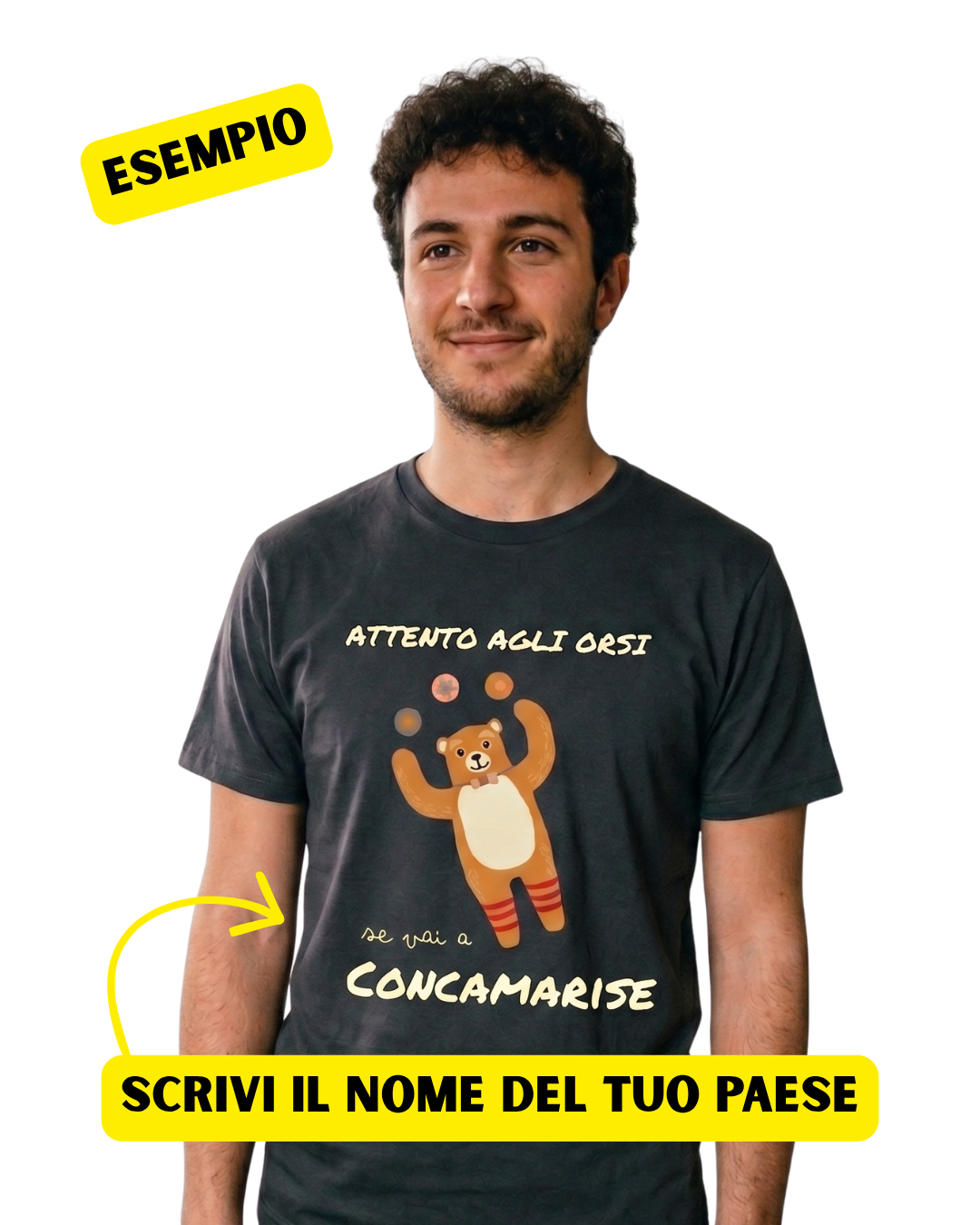T-Shirt Unisex PERSONALIZZATA attento agli orsi se vai a nomepaes